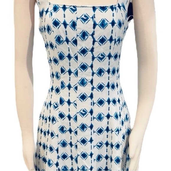 Christian Lacroix Geometric Linen Blend Square Neck Fit and Flare Midi Dress NEW - Picture 4 of 8